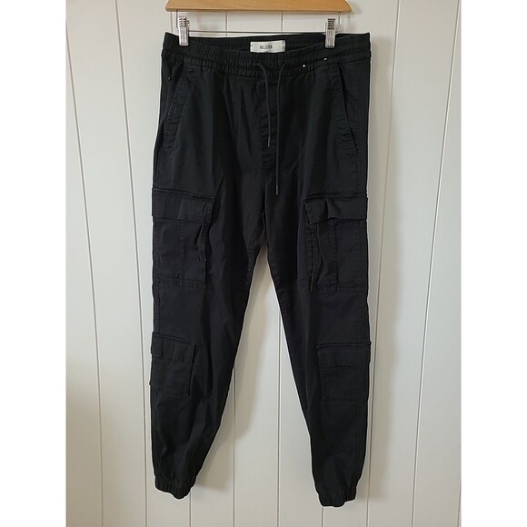 Hollister Jogger Pants Large Mens Black Logo Advance Stretch Tapered Drawstring - Picture 1 of 8